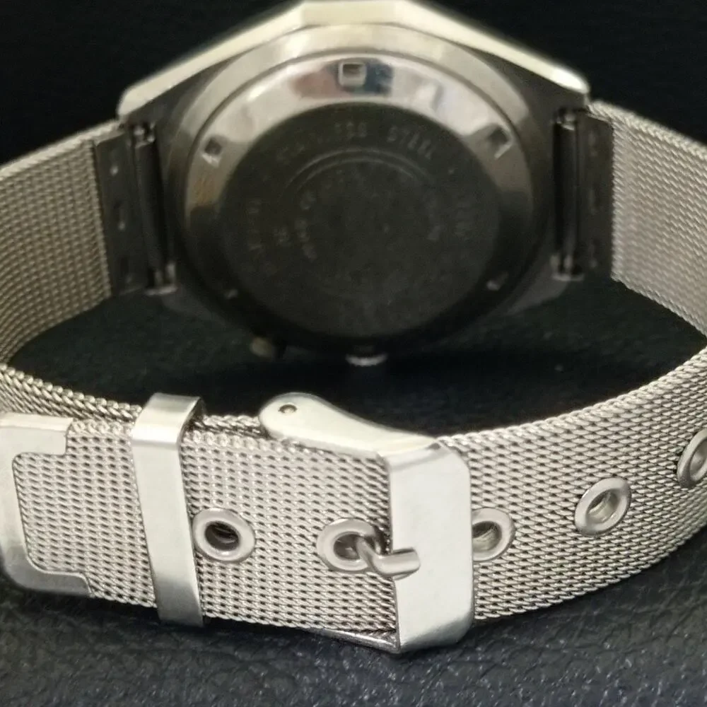Vintage 1986 Ricoh Automatic Mens Silver Watch W/daydate & Blue accents